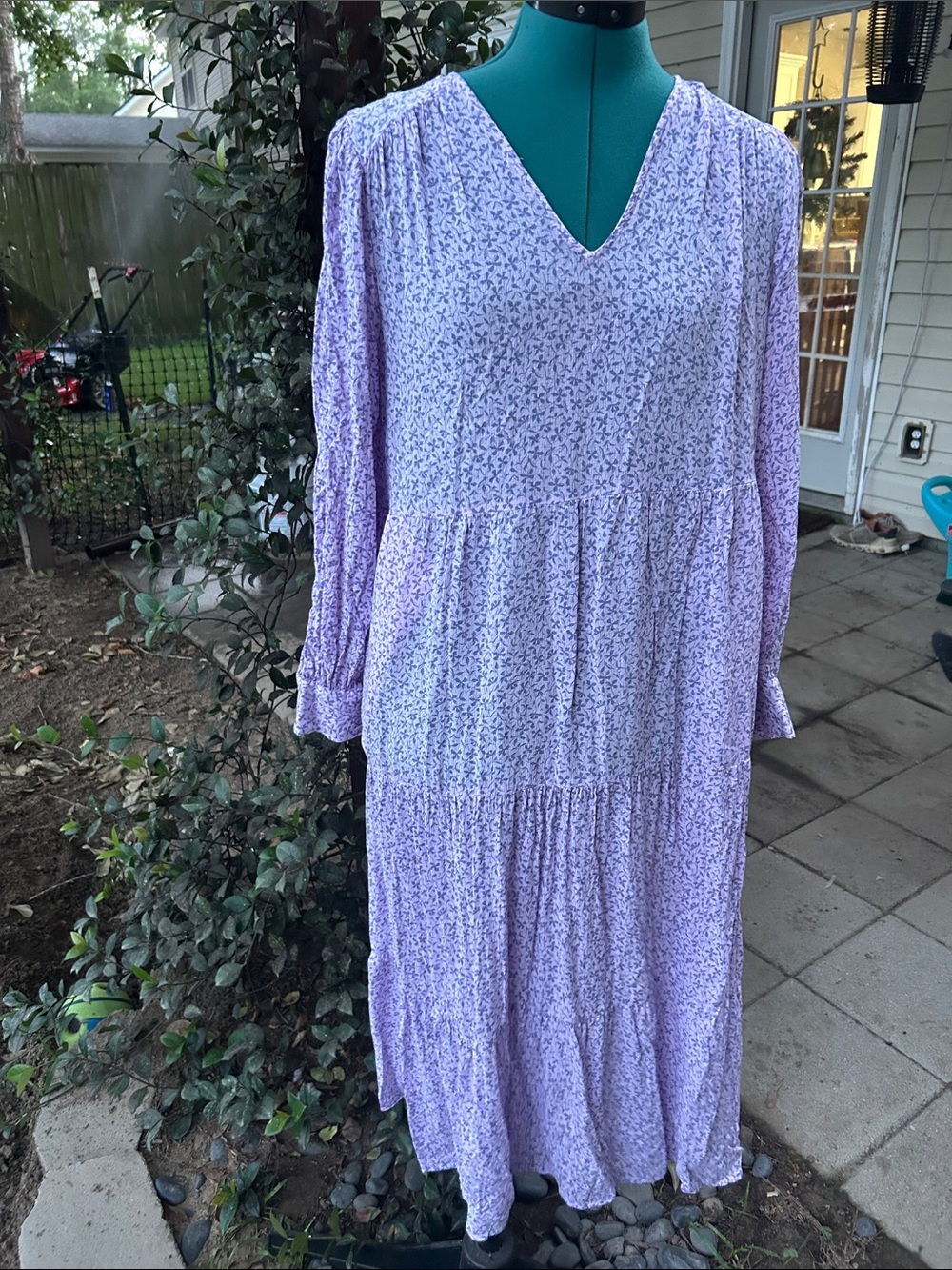 Lilac Floral Long-Sleeve Maxi Dress